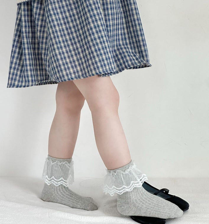 Miso - Korean Children Fashion - #minifashionista - Blue Lace Ribbon Socks Set (set of 3) - 7