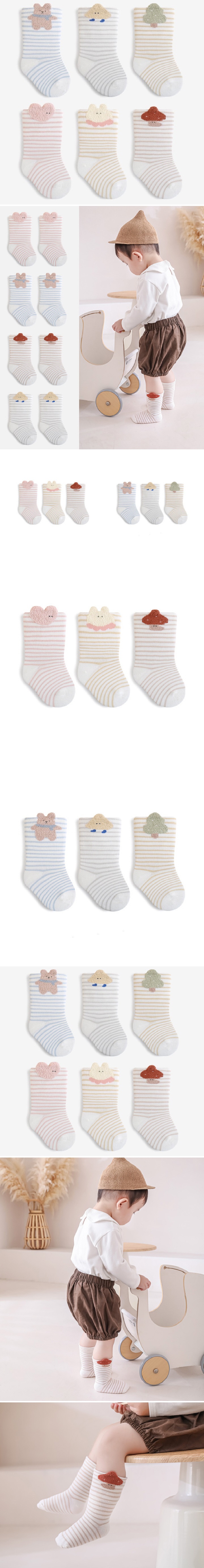 Miso - Korean Children Fashion - #prettylittlegirls - Character Stripe Socks Set