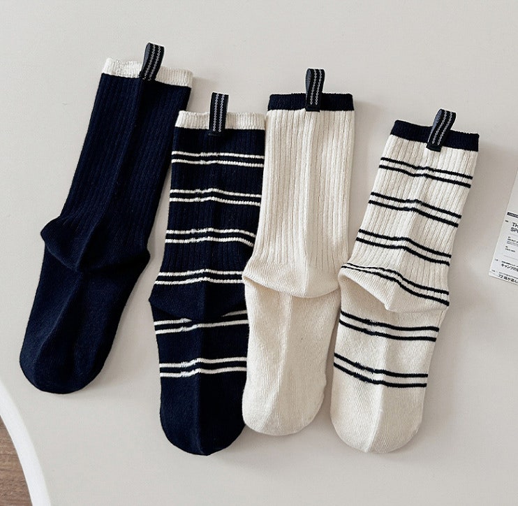 Miso - Korean Children Fashion - #prettylittlegirls - Label Stripe Socks Set (set of 4)