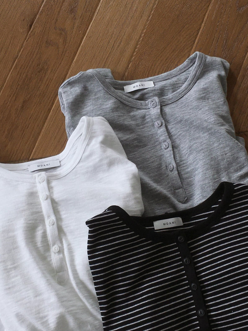 Moani - Korean Women Fashion - #momslook - Henley Neck Long Sleeve Tee - 12