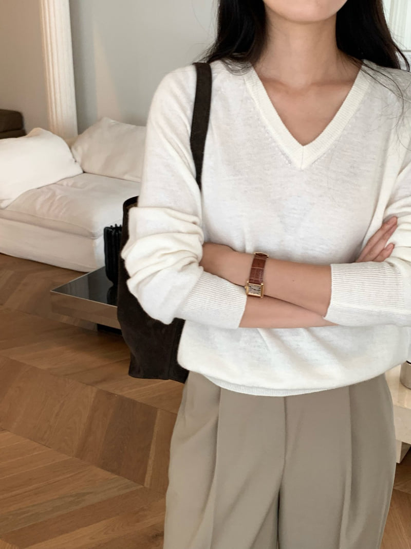 Moani - Korean Women Fashion - #momslook - V-neck Wool Cashmere Knit Pullover - 10