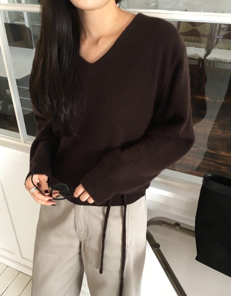 Moani - Korean Women Fashion - #momslook - Wool Cashmere V-neck Robe Knit - 8
