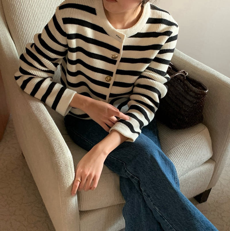 Moani - Korean Women Fashion - #romanticstyle - French Stripe Cardigan - 5