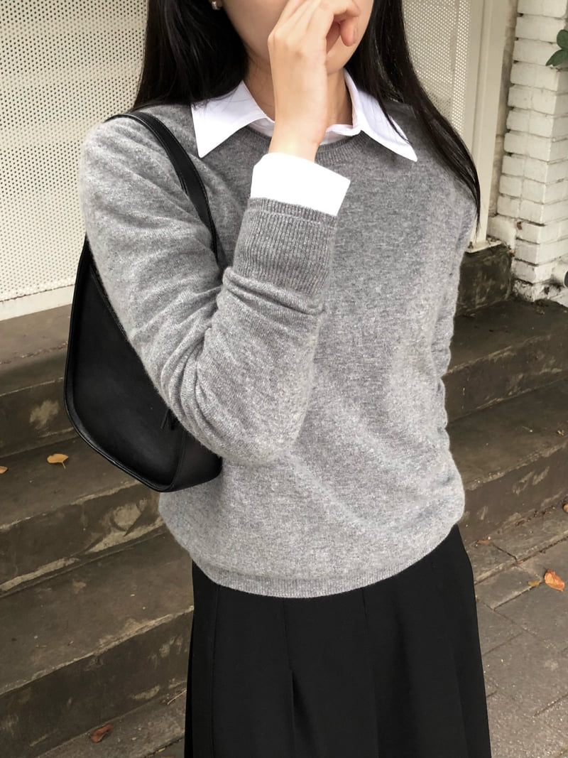 Moani - Korean Women Fashion - #romanticstyle - Wool Cashmere Double Lipped Round Neck Knit Top - 4