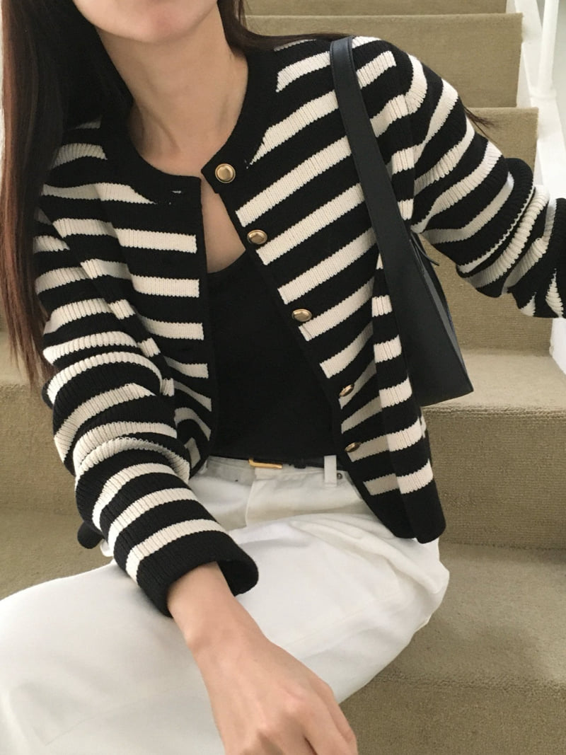 Moani - Korean Women Fashion - #vintagekidsstyle - French Stripe Cardigan - 2
