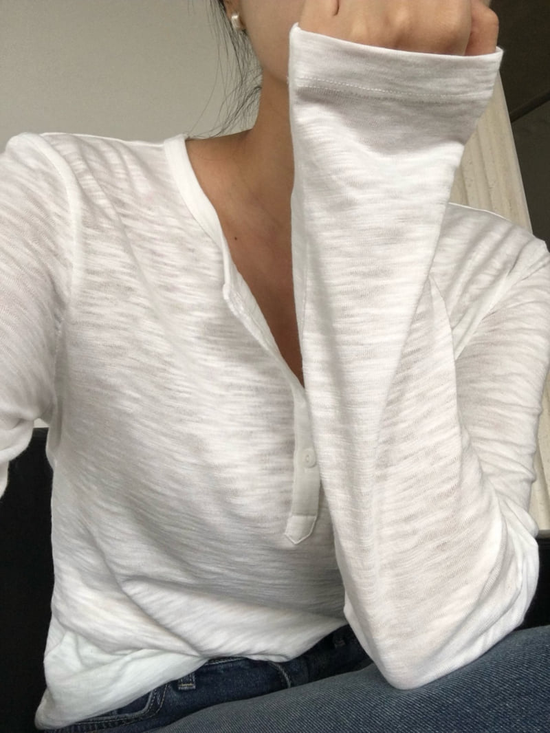 Moani - Korean Women Fashion - #womensfashion - Henley Neck Long Sleeve Tee - 11