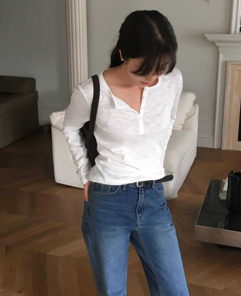 Moani - Korean Women Fashion - #womensfashion - Henley Neck Long Sleeve Tee - 7