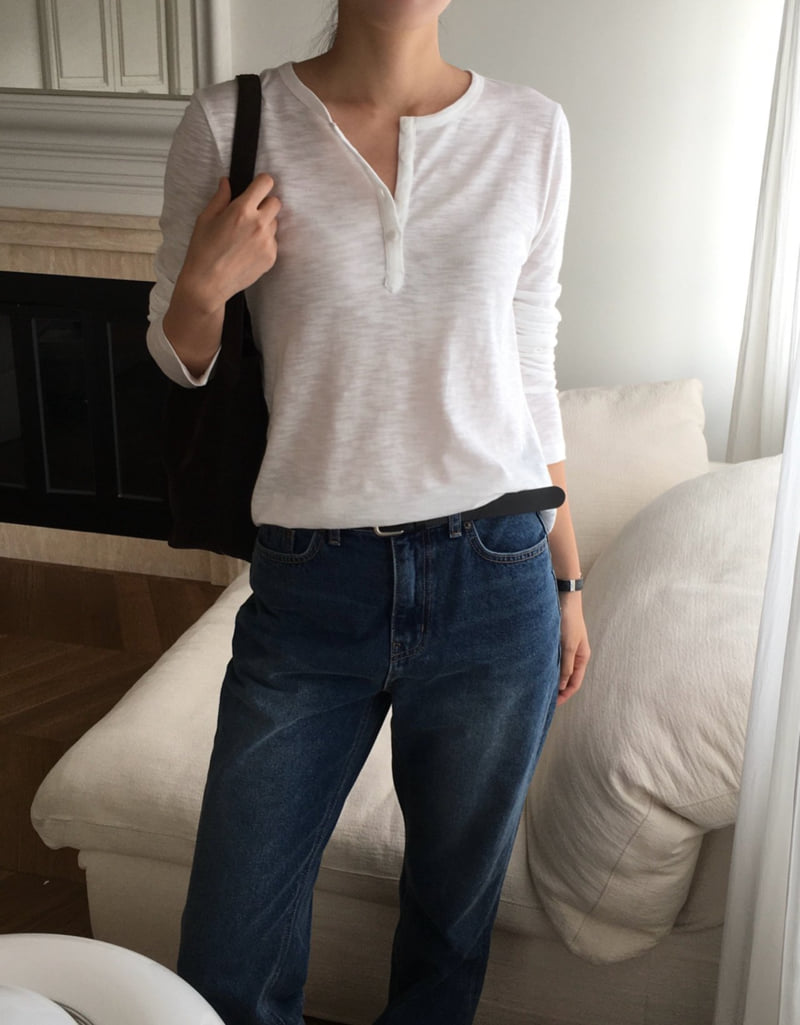 Moani - Korean Women Fashion - #womensfashion - Henley Neck Long Sleeve Tee - 9