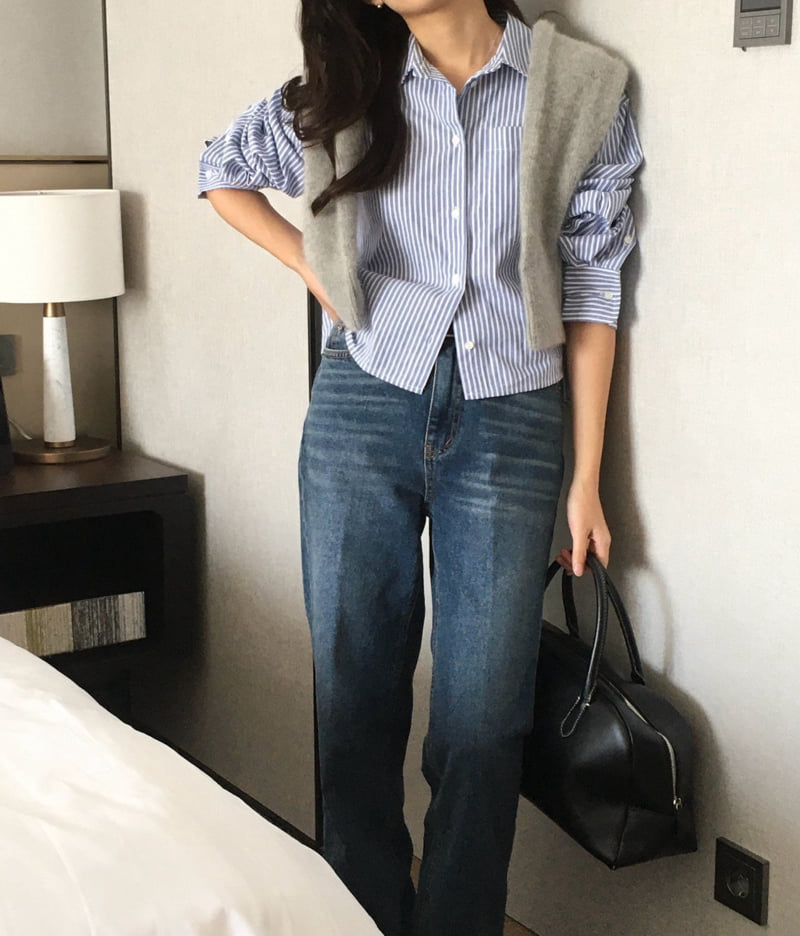Moani - Korean Women Fashion - #womensfashion - French Striped Crop Shirt - 9