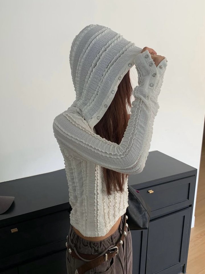 Moran Women - Korean Women Fashion - #momslook - Lace Snap Hoodie