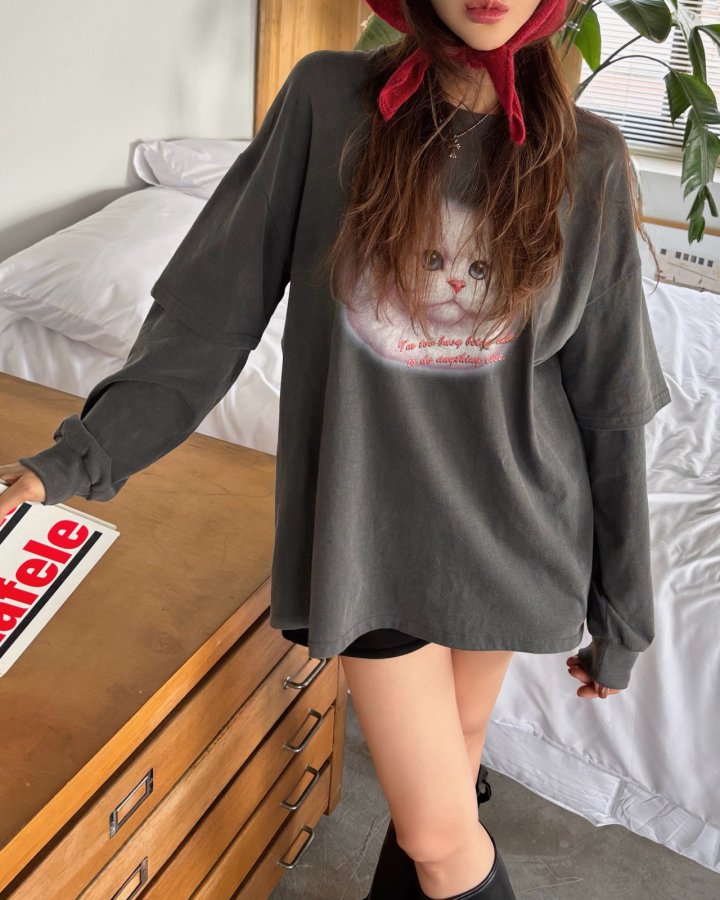Moran Women - Korean Women Fashion - #momslook - Meow Pigment Tee - 3