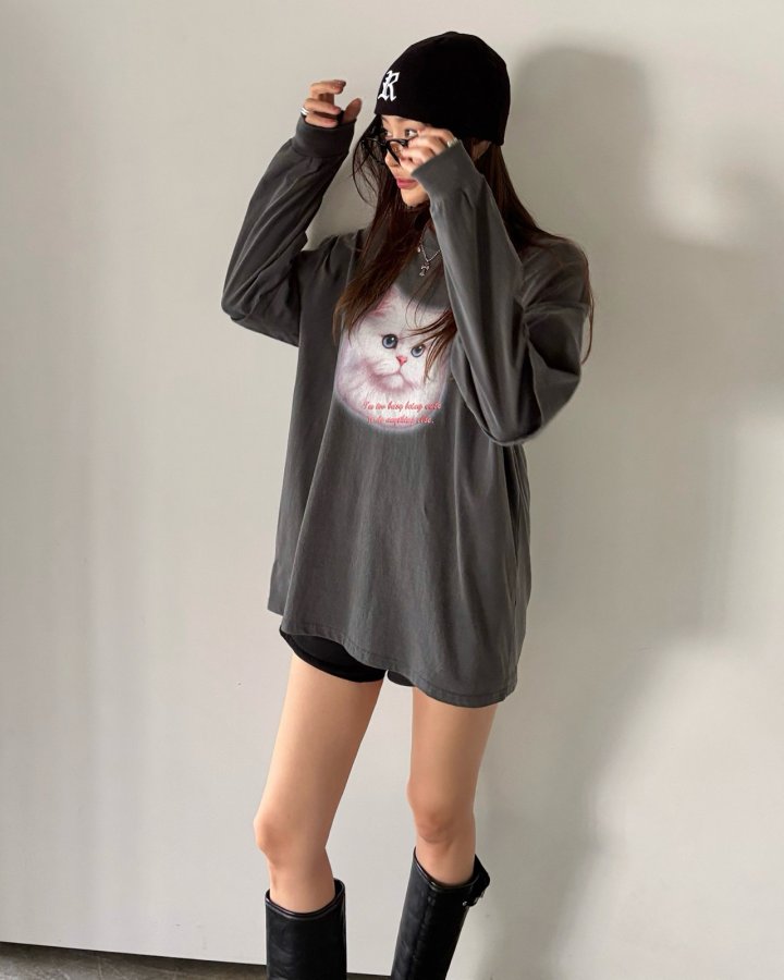 Moran Women - Korean Women Fashion - #momslook - Meow Pigment Tee - 5