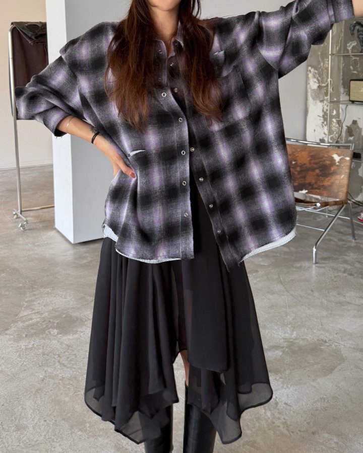 Moran Women - Korean Women Fashion - #momslook - Check Damange Shirt - 5