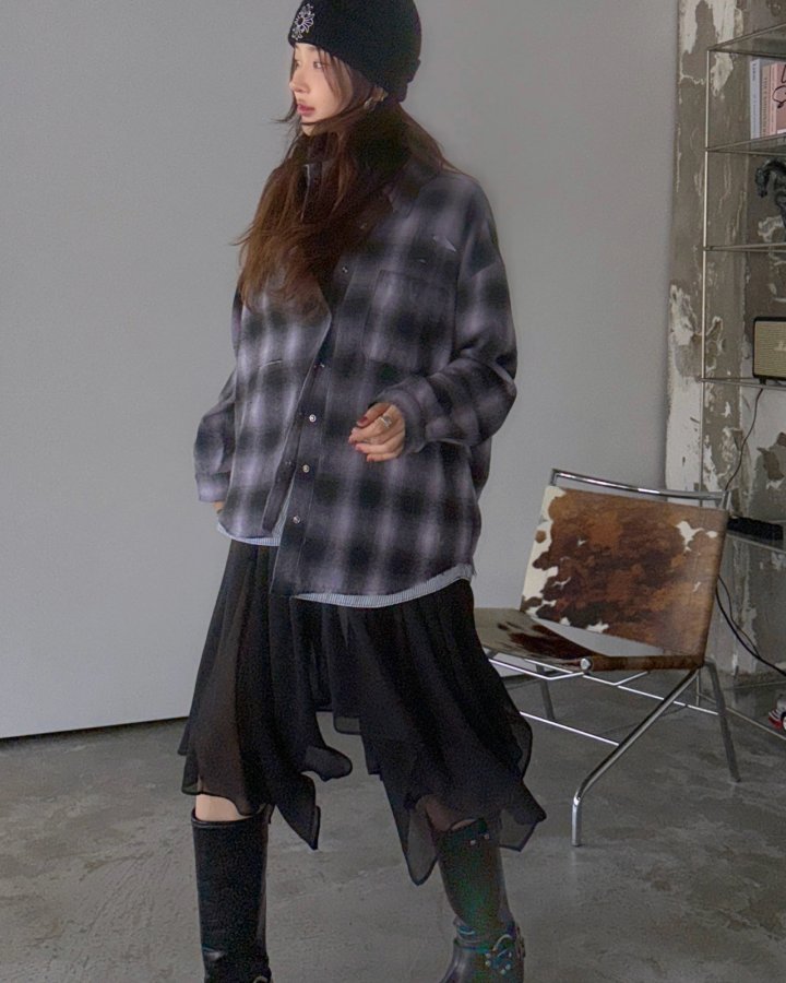 Moran Women - Korean Women Fashion - #momslook - Check Damange Shirt - 6