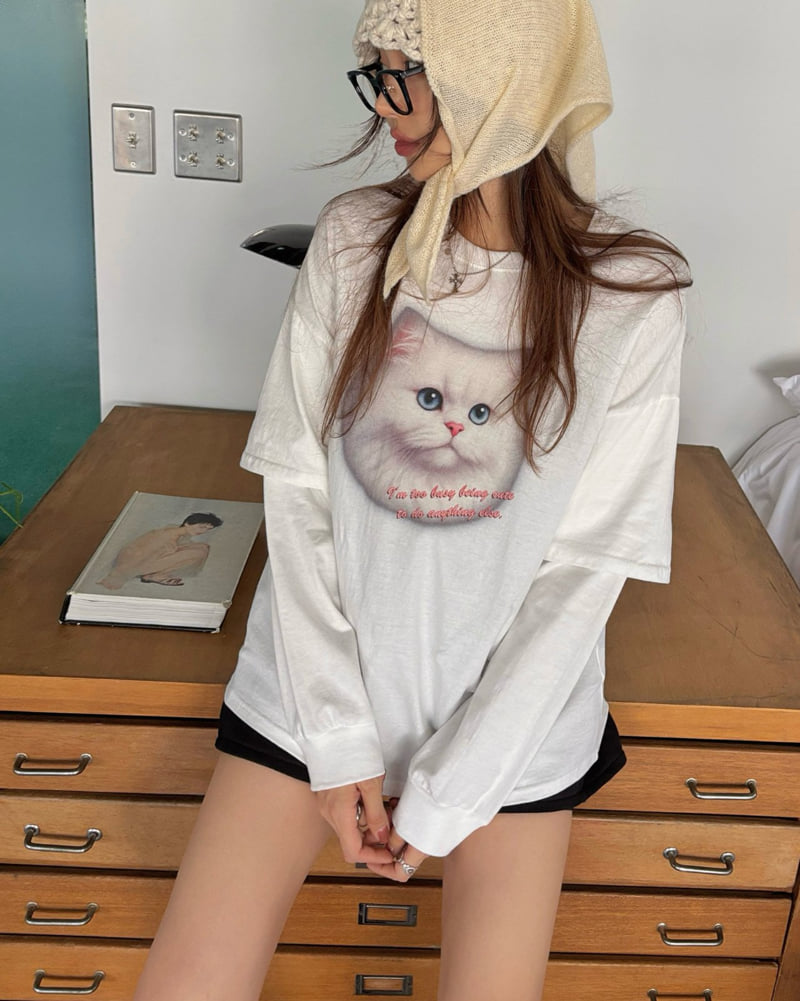 Moran Women - Korean Women Fashion - #pursuepretty - Meow Pigment Tee - 11