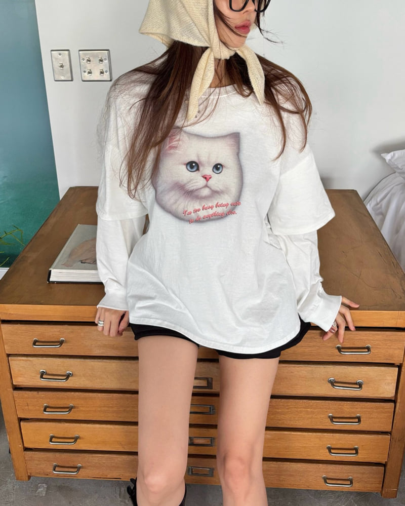Moran Women - Korean Women Fashion - #vintagekidsstyle - Meow Pigment Tee - 10