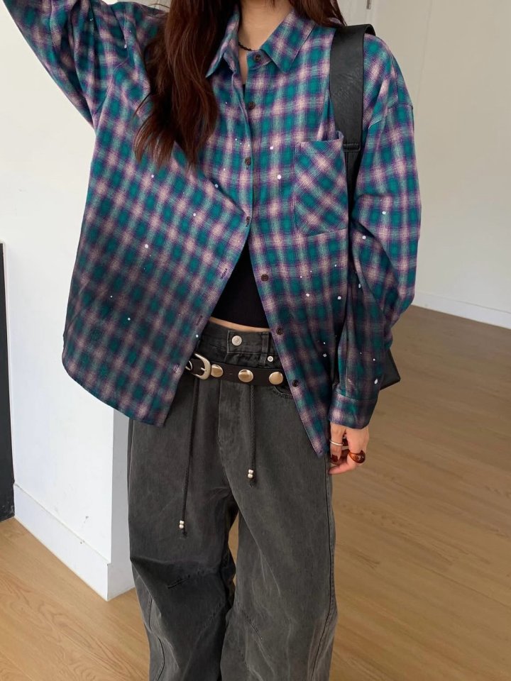 Moran Women - Korean Women Fashion - #womensfashion - Painting Check Shirt - 5