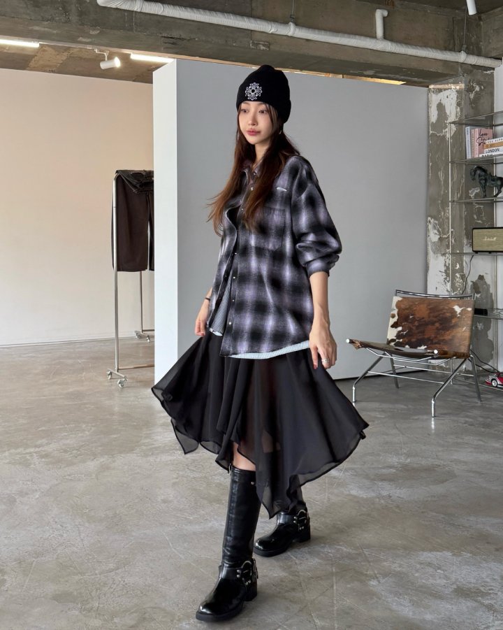 Moran Women - Korean Women Fashion - #womensfashion - Check Damange Shirt