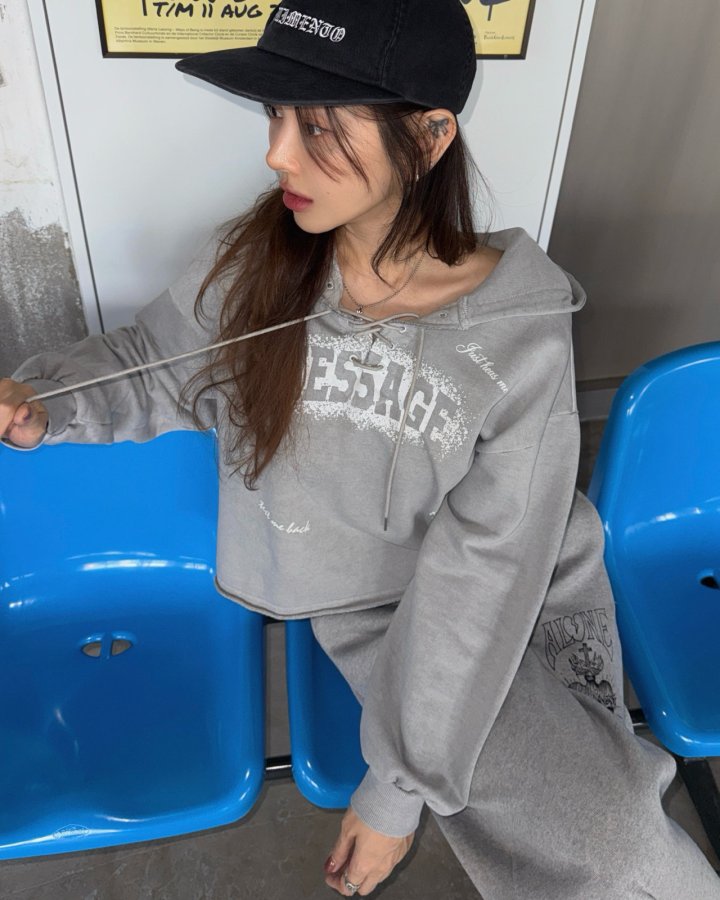 Moran Women - Korean Women Fashion - #womensfashion - Message Crop Hoodie - 2