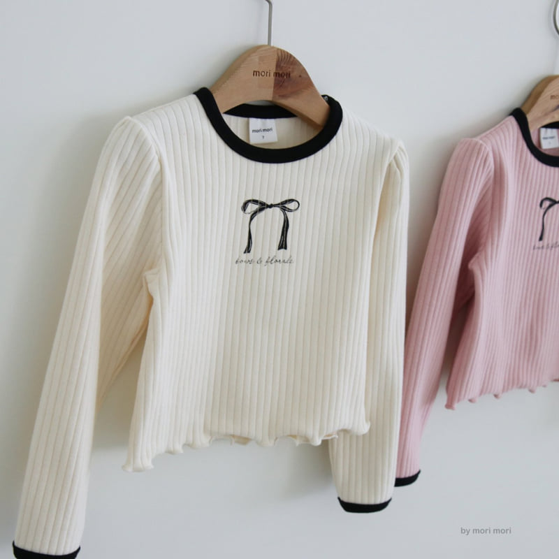 Mori Mori - Korean Children Fashion - #childrensboutique - Ribbon Ribbed Tee - 2