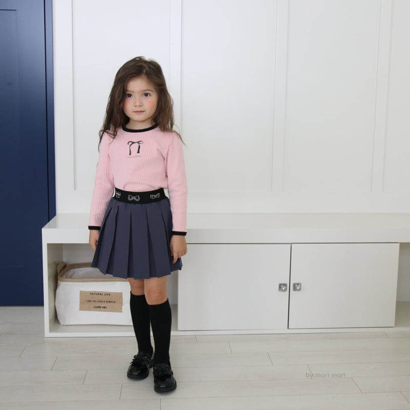 Mori Mori - Korean Children Fashion - #kidsshorts - Ribbon Ribbed Tee - 6
