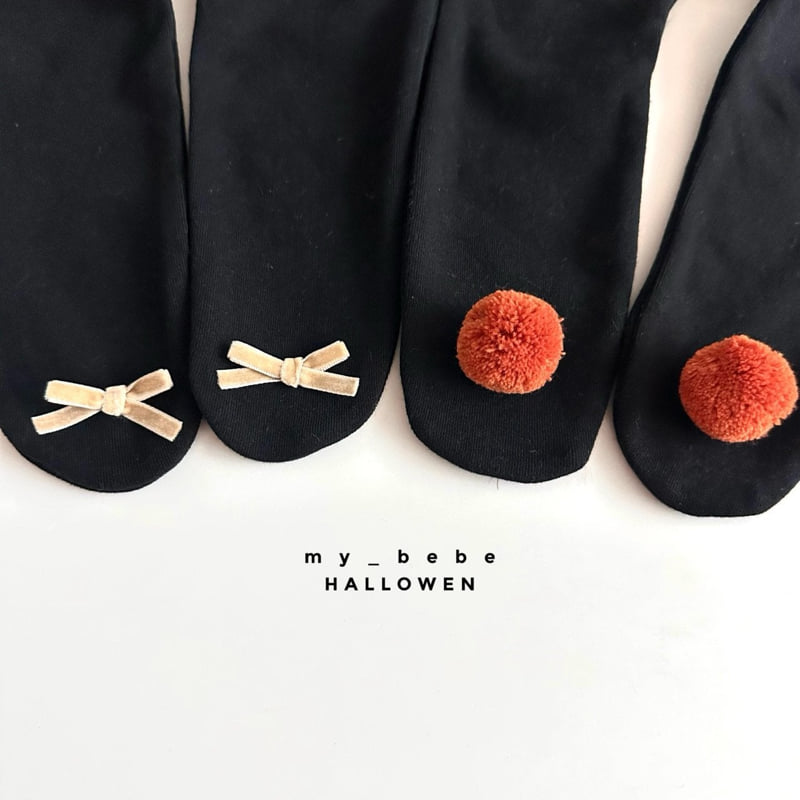 My Bebe - Korean Baby Fashion - #babyclothing - Halloween Pom Ribbon Socks - 2