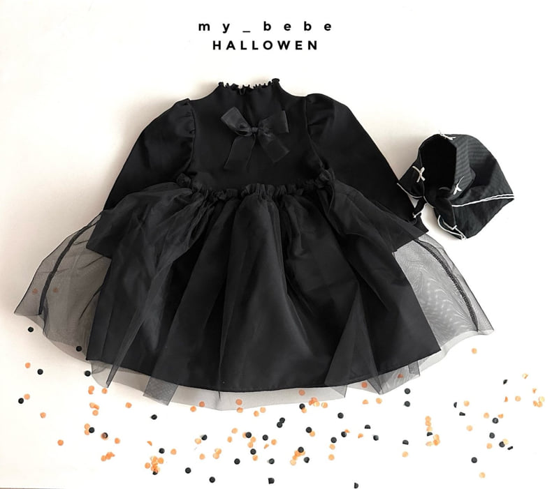 My Bebe - Korean Baby Fashion - #babylifestyle - Halloween Big Ribbon One-piece - 2