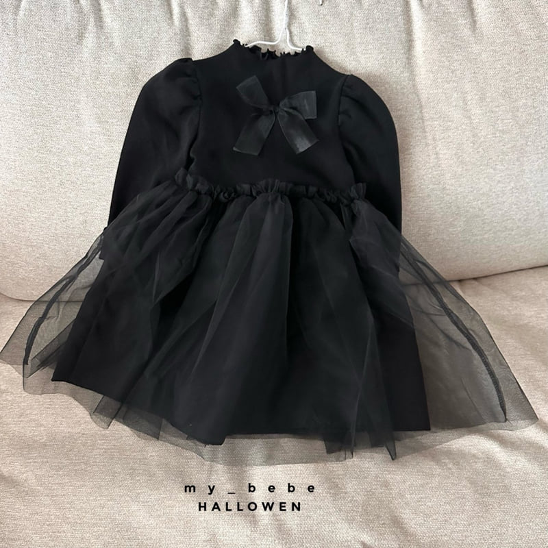 My Bebe - Korean Baby Fashion - #babyoninstagram - Halloween Big Ribbon One-piece - 3