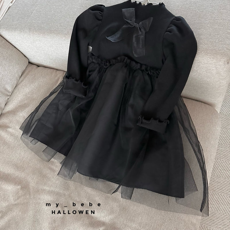 My Bebe - Korean Baby Fashion - #babyoutfit - Halloween Big Ribbon One-piece - 5
