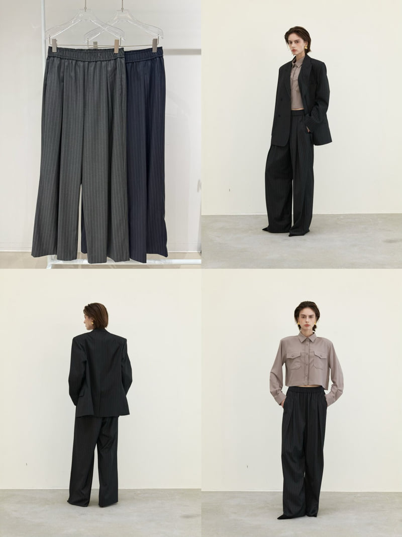 Neroli36 - Korean Women Fashion - #momslook - Wool Stripe Pleated Pants - 5