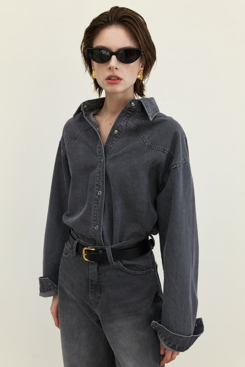 Neroli36 - Korean Women Fashion - #romanticstyle - Gray Denim Shirt - 5