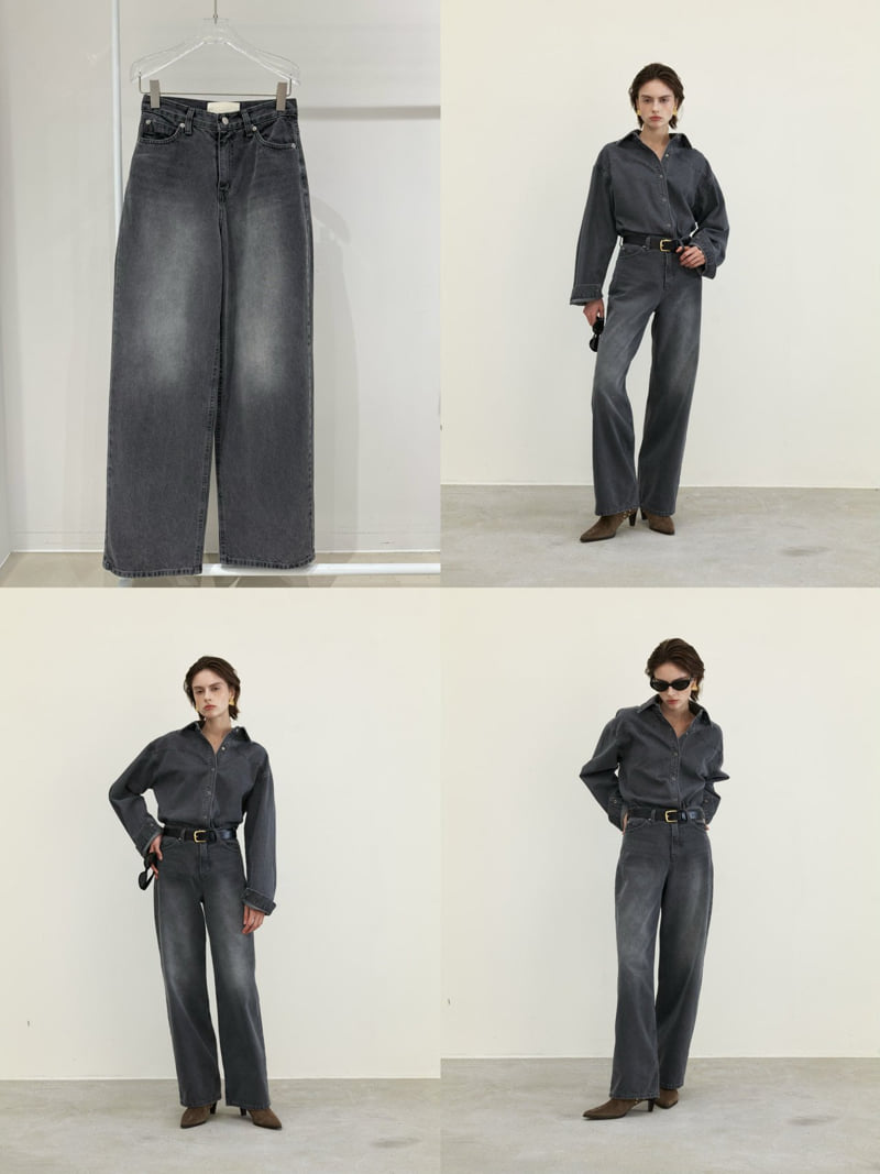 Neroli36 - Korean Women Fashion - #restrostyle - Gray Straight Denim Pants - 4