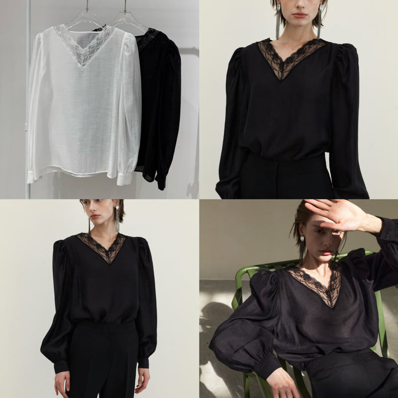 Neroli36 - Korean Women Fashion - #momslook - Silky Lace Blouse - 4