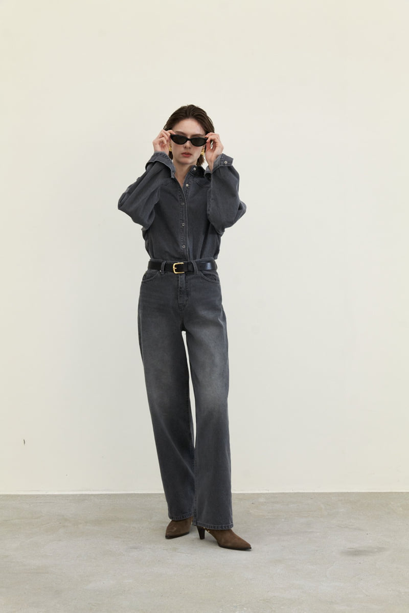 Neroli36 - Korean Women Fashion - #womensfashion - Gray Straight Denim Pants - 9