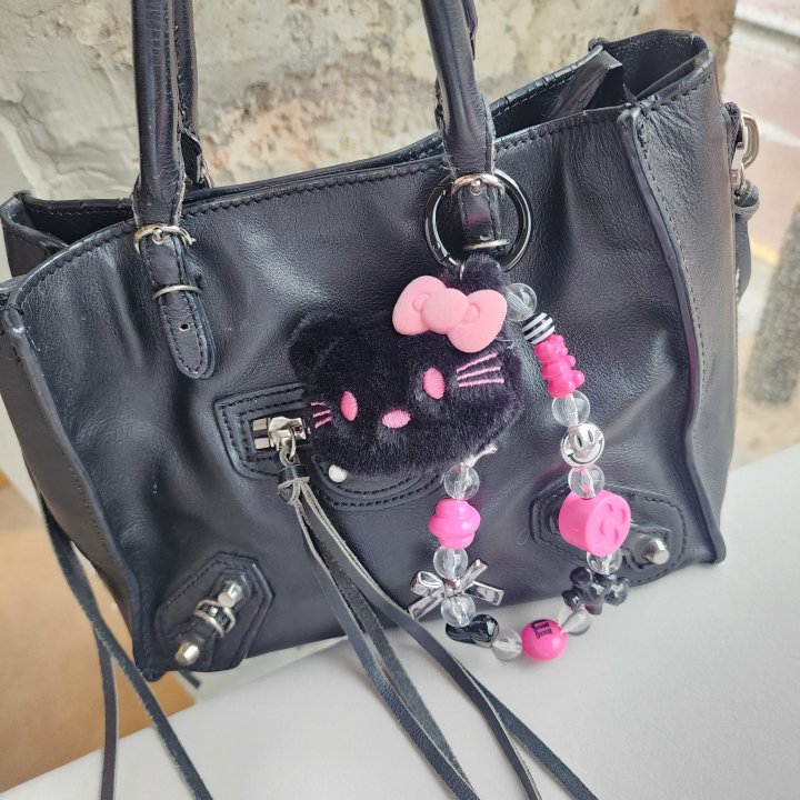 Newerly - Korean Women Fashion - #momslook - Black Cat Bead Strap Bag Charm