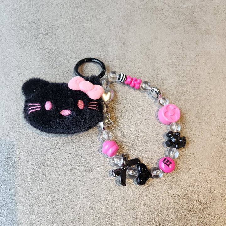 Newerly - Korean Women Fashion - #momslook - Black Cat Bead Strap Bag Charm - 2