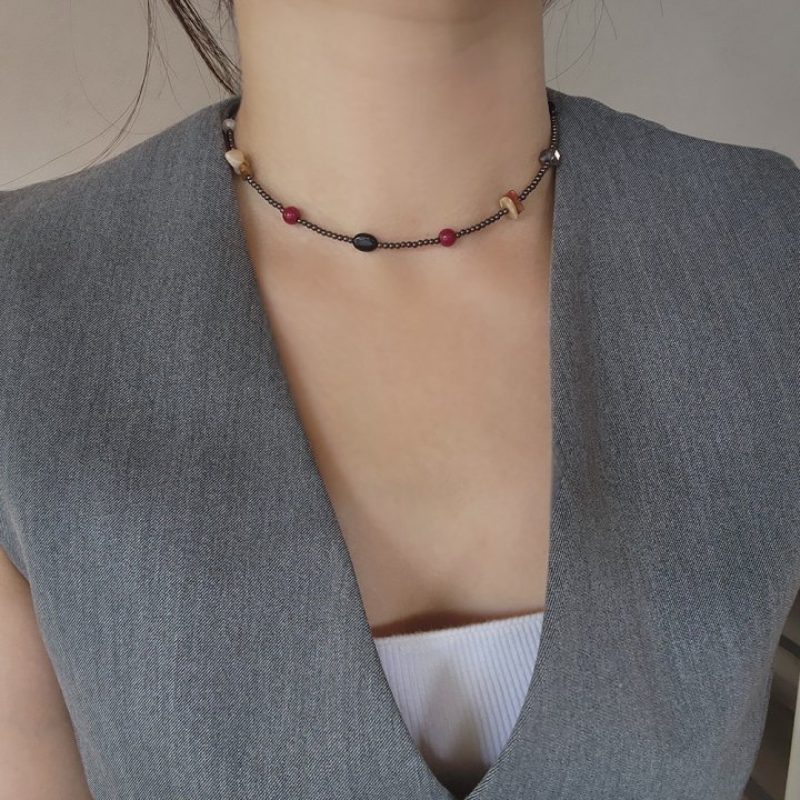 Newerly - Korean Women Fashion - #shopsmall - Surgical Steel Mixed Gemstone Bead Necklace