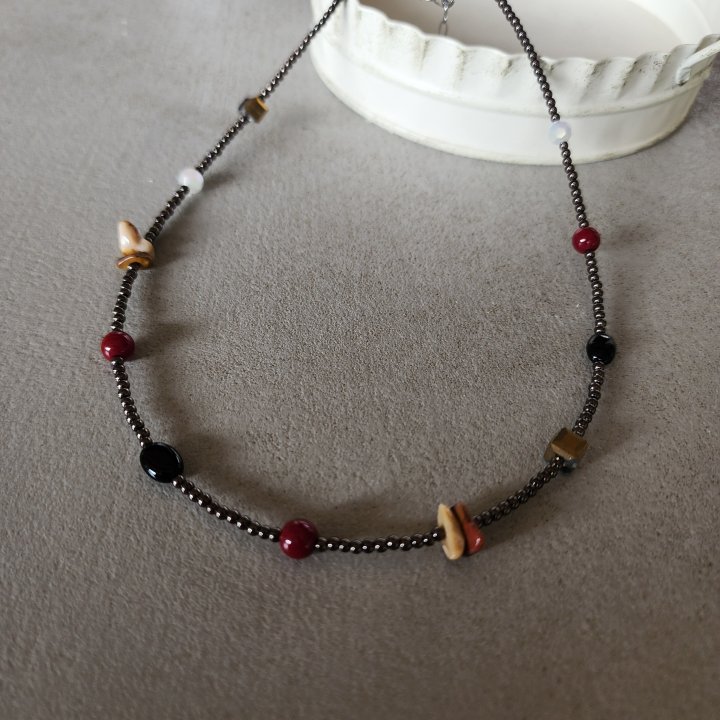 Newerly - Korean Women Fashion - #thelittlethings - Surgical Steel Mixed Gemstone Bead Necklace - 3