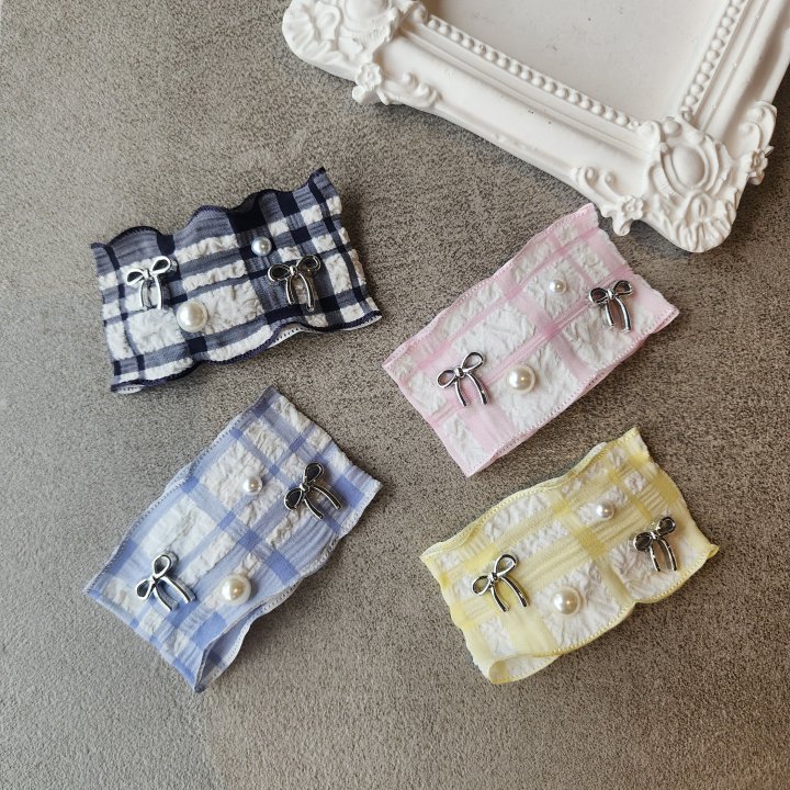Newerly - Korean Women Fashion - #vintagekidsstyle - Check Ribbon Snap Clip - 3