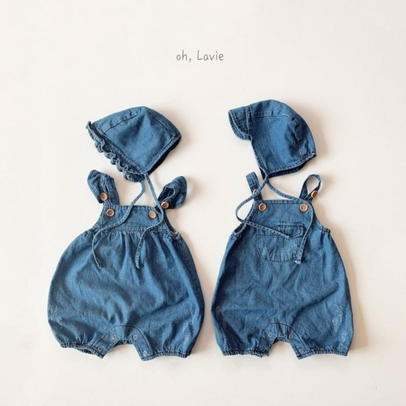 Oh lavie - Korean Baby Fashion - #babyfashion - Baby Denim Suit Bonnet Set
