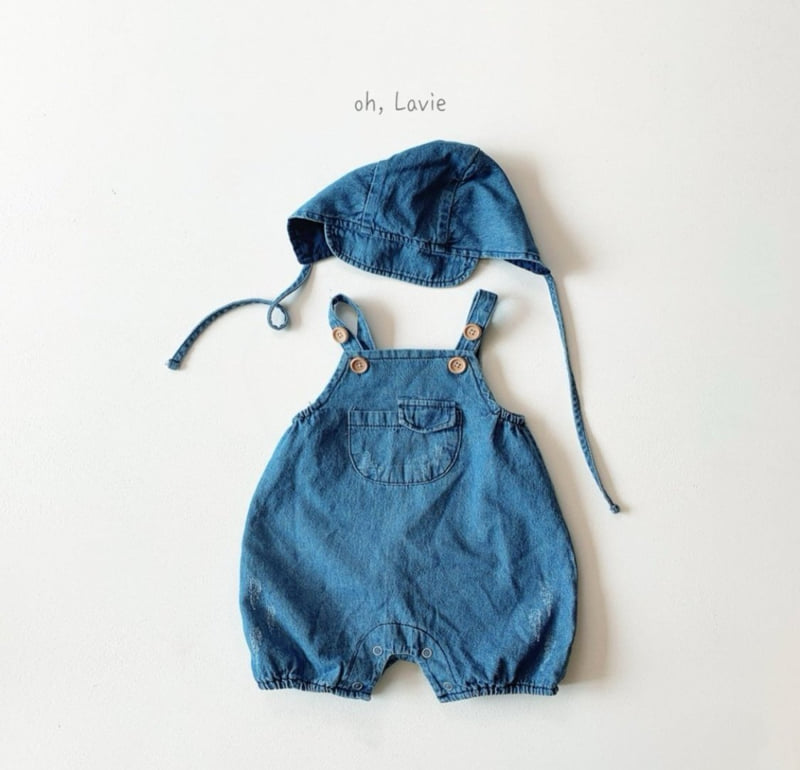 Oh lavie - Korean Baby Fashion - #babygirlfashion - Baby Denim Suit Bonnet Set - 3