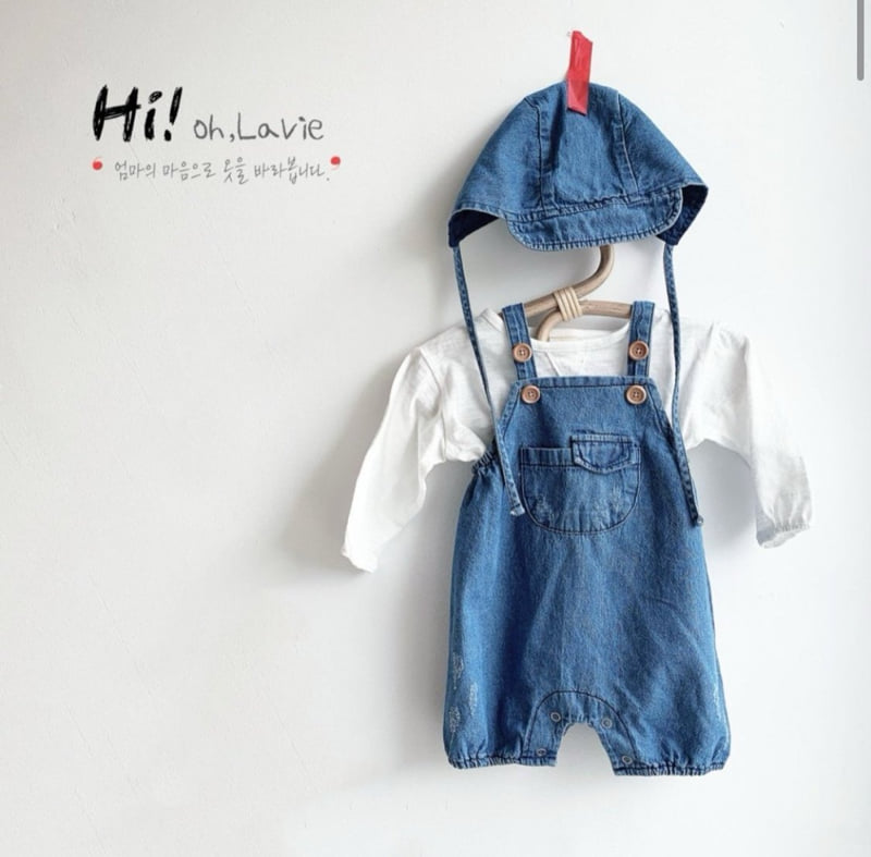 Oh lavie - Korean Baby Fashion - #babygirlfashion - Baby Denim Suit Bonnet Set - 4