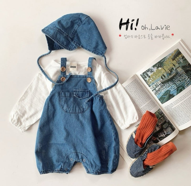 Oh lavie - Korean Baby Fashion - #babyootd - Baby Denim Suit Bonnet Set - 6