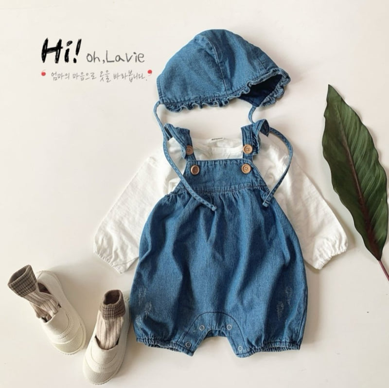 Oh lavie - Korean Baby Fashion - #babyoutfit - Baby Denim Suit Bonnet Set - 7