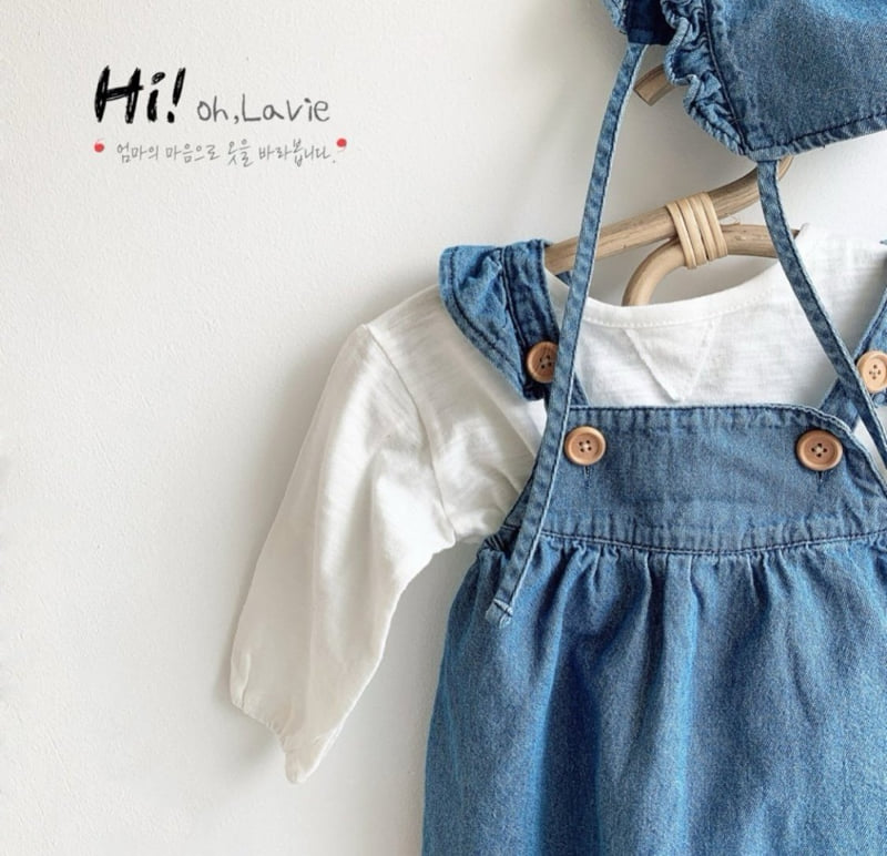 Oh lavie - Korean Baby Fashion - #babyoutfit - Baby Denim Suit Bonnet Set - 8