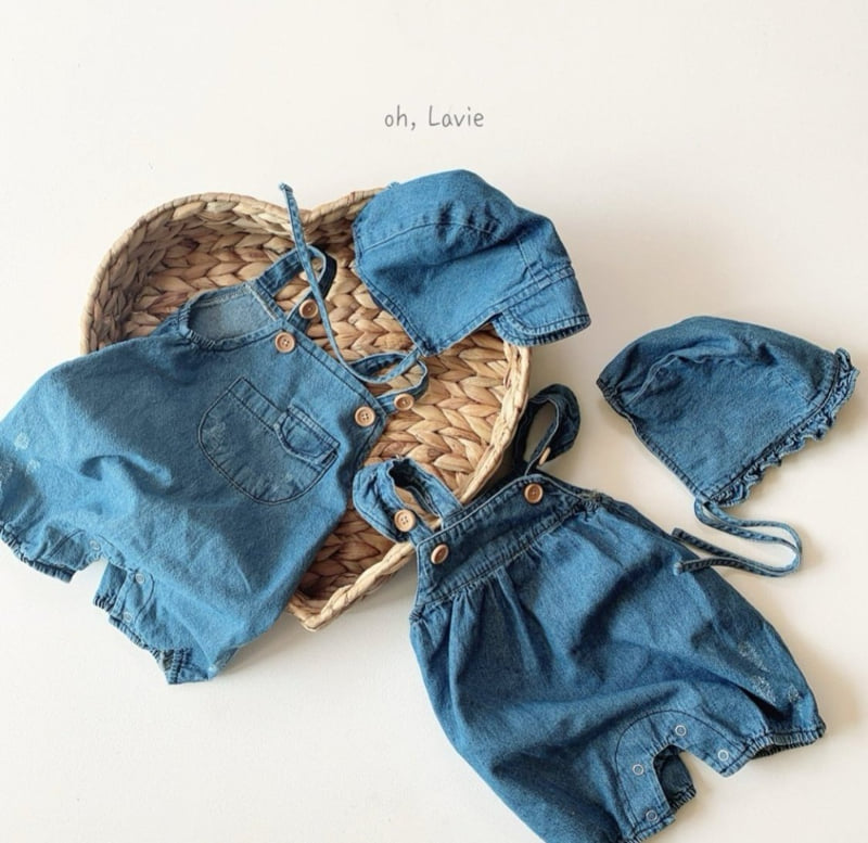 Oh lavie - Korean Baby Fashion - #babywear - Baby Denim Suit Bonnet Set - 9