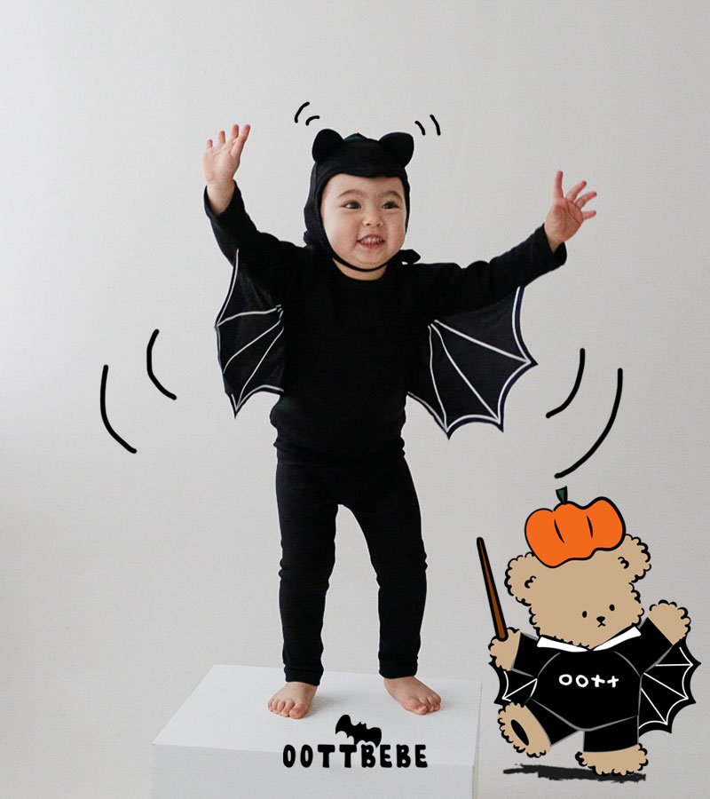 Oott Bebe - Korean Baby Fashion - #smilingbaby - Bat Stretch Top Bottom Set - 2