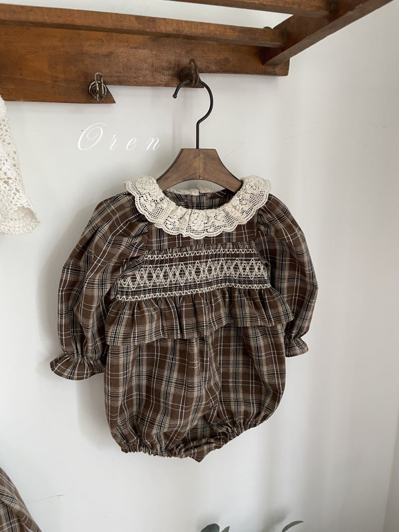 Oren - Korean Baby Fashion - #babyboutique - Chocolat Check One-piece - 8