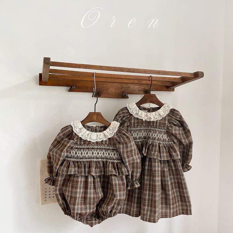 Oren - Korean Baby Fashion - #babyootd - Chocolat Check One-piece