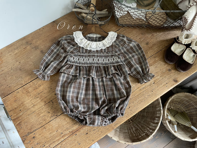Oren - Korean Baby Fashion - #smilingbaby - Chocolat Check One-piece - 7